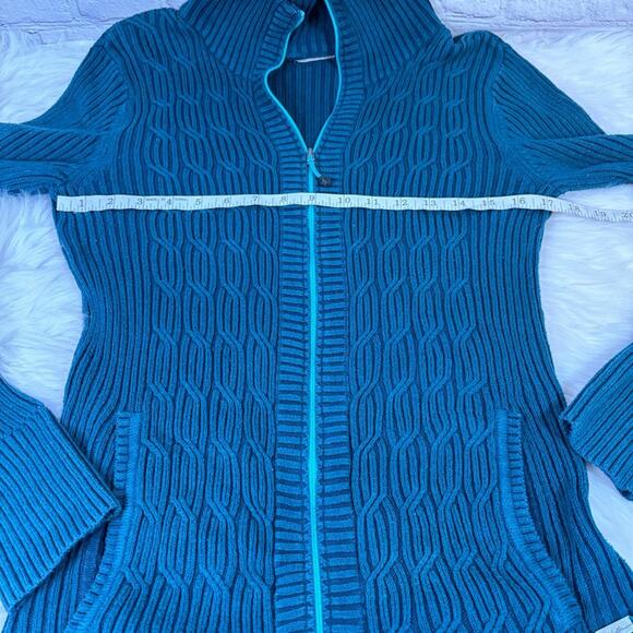 Eddie Bauer Double Zip Teal Slim Fit Sweater Size Medium AA0520 - Picture 5 of 8